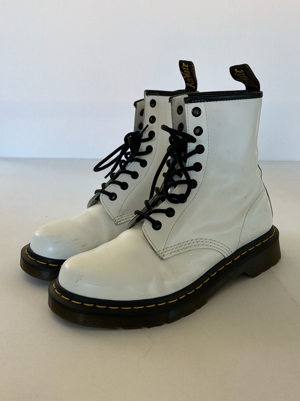 Dr. Martens White 8-Eye Lace-Up Combat Boots with Black Trim